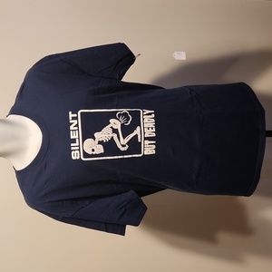 Farting skeleton art humor blue xl tshirt